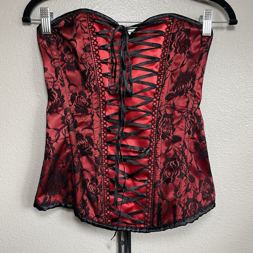 Lavish by Daisy Corsets Red Black Floral Lace Size Medium FLAW